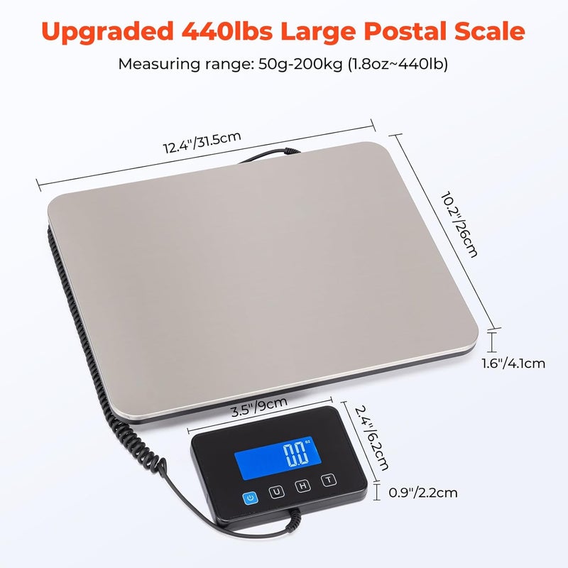MUNBYN Shipping Scale, 440lb/1.8oz Digital Postal Scale for Packages with Hold/Tare Function, Backlit LCD, Battery & Cable Included, Postage Scale for Small Business, Packages, Luggage, and Home Use - Image 2